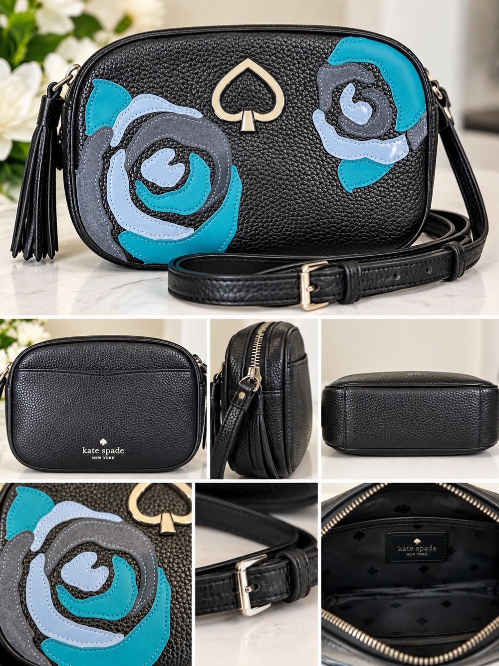 Kate Spade Kourtney Floral Appliqué Camera Crossbody Bag Black Multi